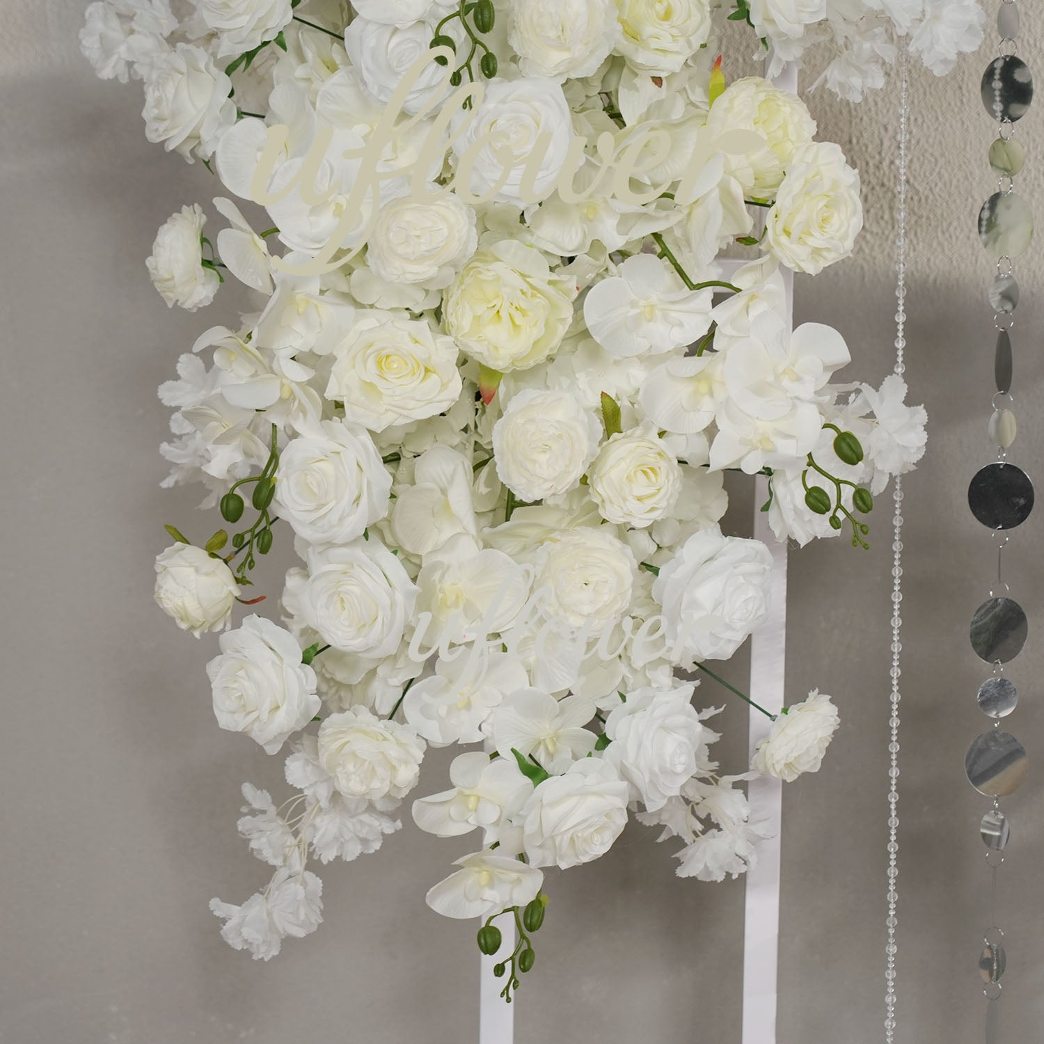 Uflower Artificial White Wedding KT Backdrop Flower Row Decor